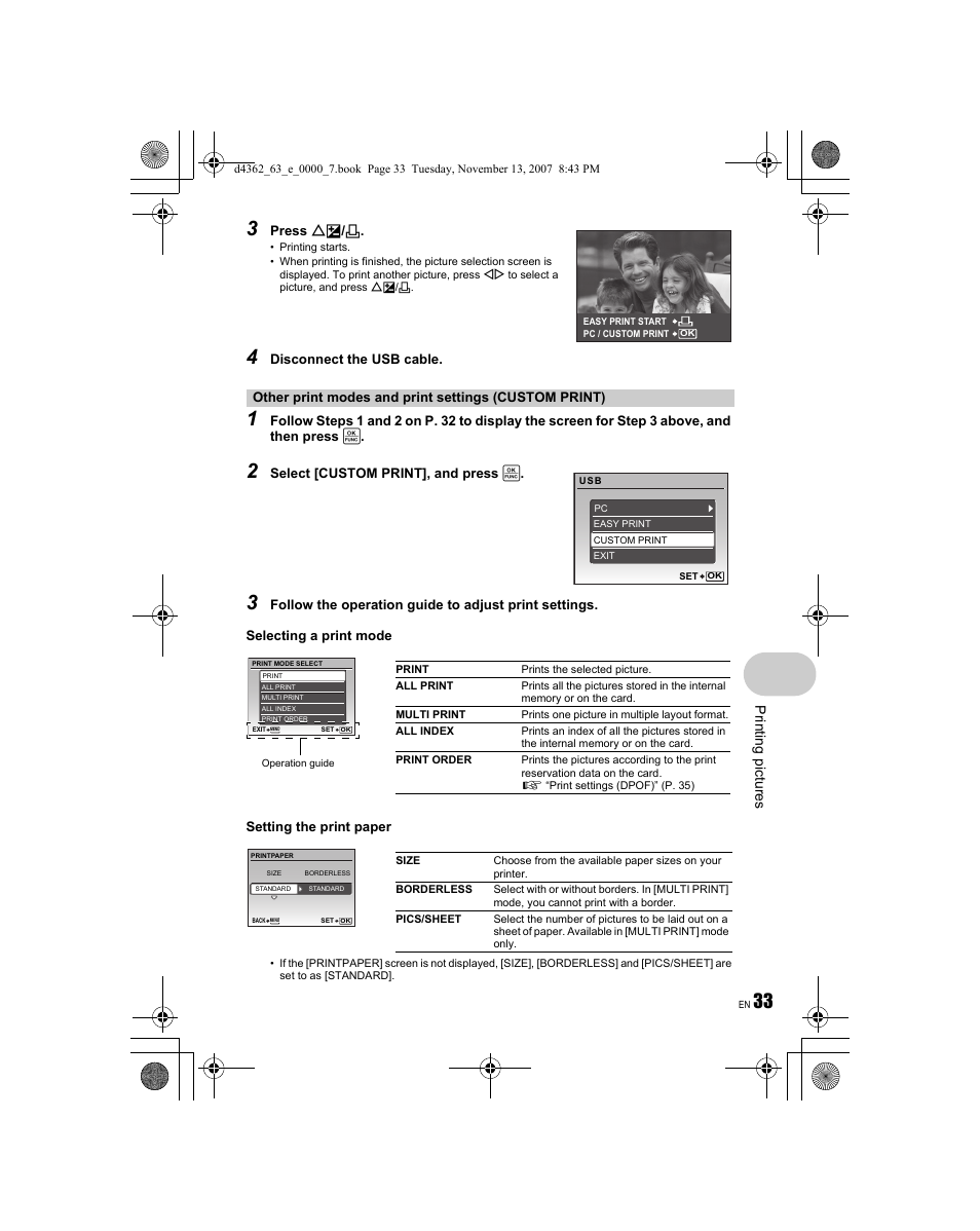 Print ing pi ctu re s | Olympus FE-340 User Manual | Page 33 / 68