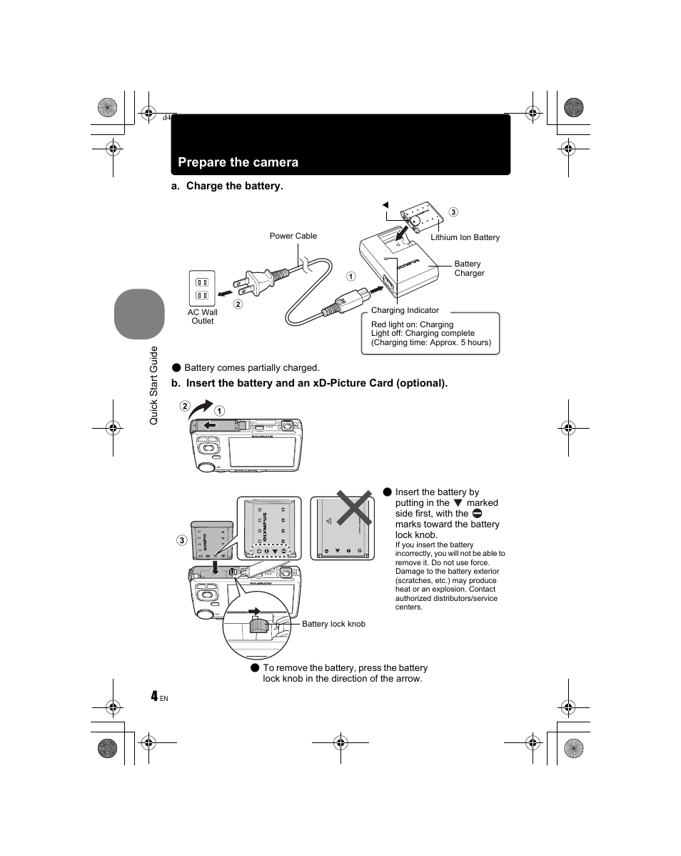 Prepare the camera | Olympus FE-340 User Manual | Page 4 / 68