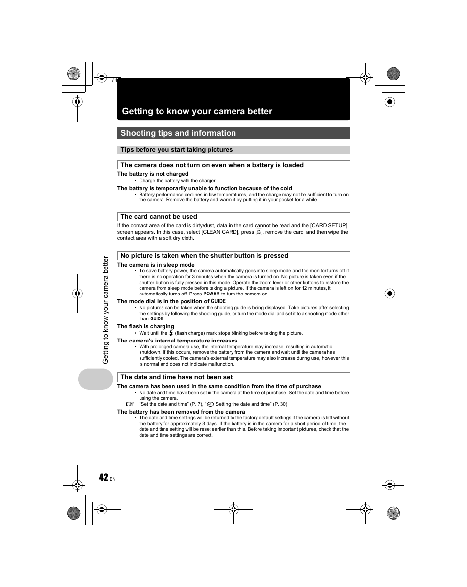 Getting to know your camera better, Shooting tips and information | Olympus FE-340 User Manual | Page 42 / 68