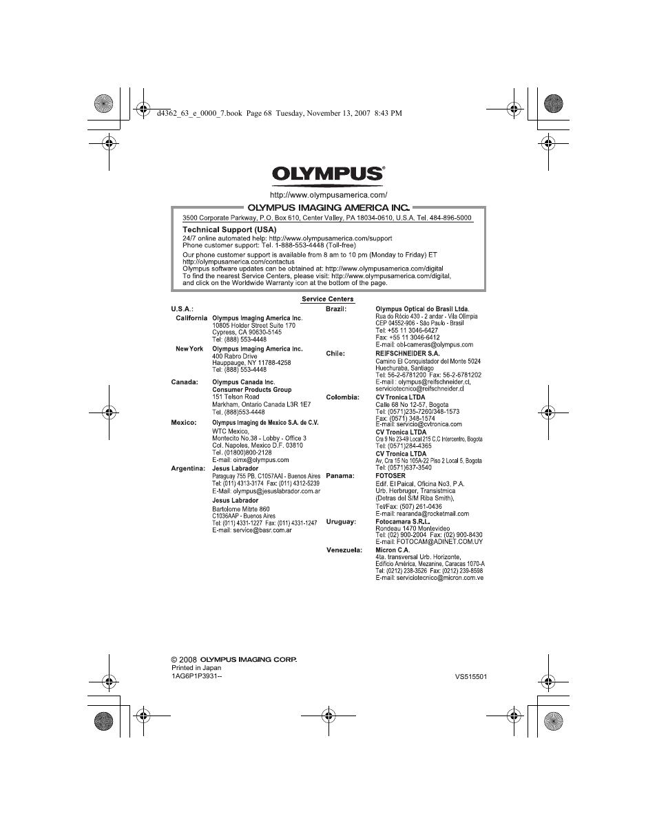 Olympus FE-340 User Manual | Page 68 / 68