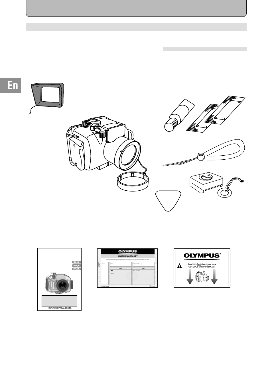 E-9 １. preparations, Check the contents of the package, Pt-018 | Olympus PT-018 User Manual | Page 10 / 38