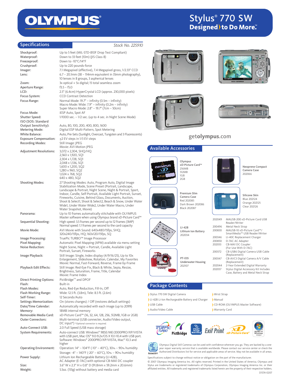 Olympus Stylus 770 SW User Manual | 1 page