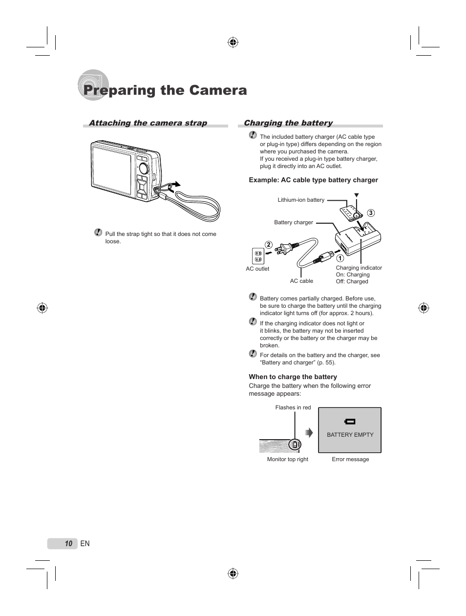 Preparing the camera | Olympus STYLUS 7000 User Manual | Page 10 / 70