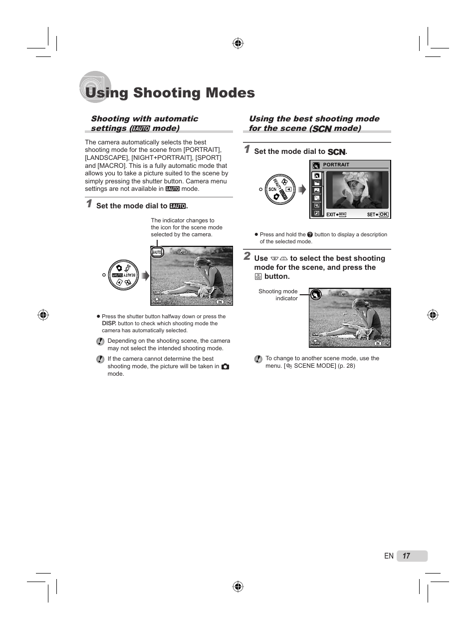 Using shooting modes, Shooting with automatic settings (h mode) | Olympus STYLUS 7000 User Manual | Page 17 / 70