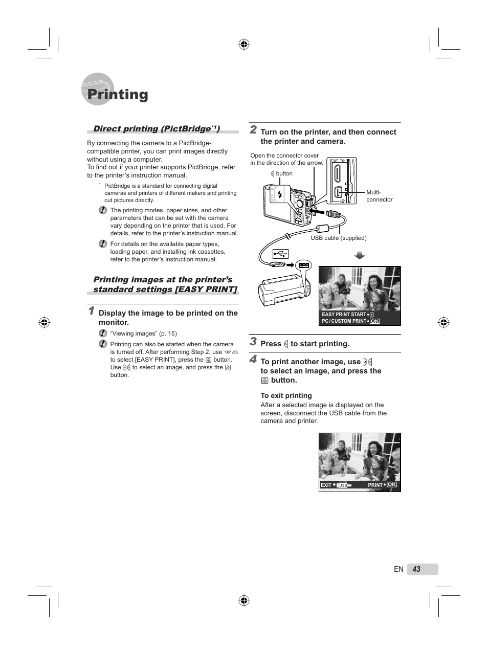 Printing | Olympus STYLUS 7000 User Manual | Page 43 / 70