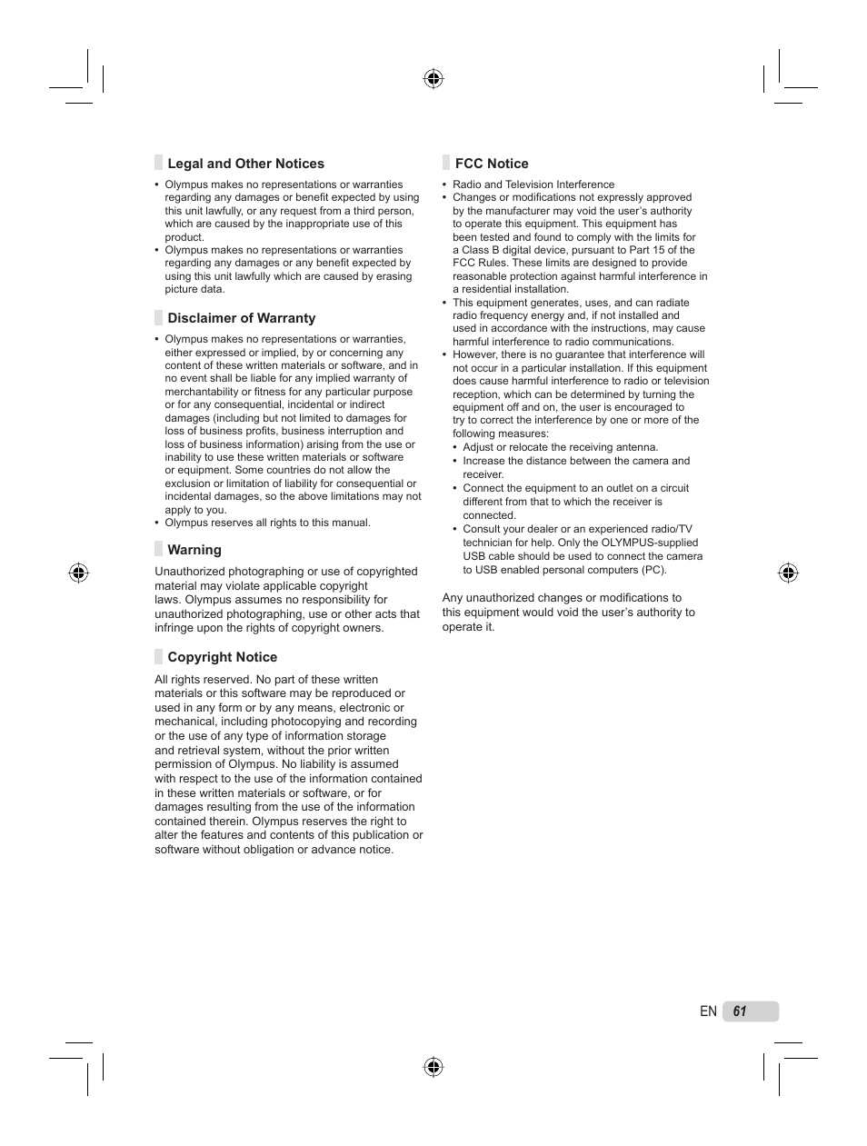 Olympus STYLUS 7000 User Manual | Page 61 / 70
