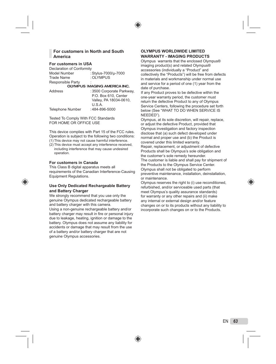 Olympus STYLUS 7000 User Manual | Page 63 / 70