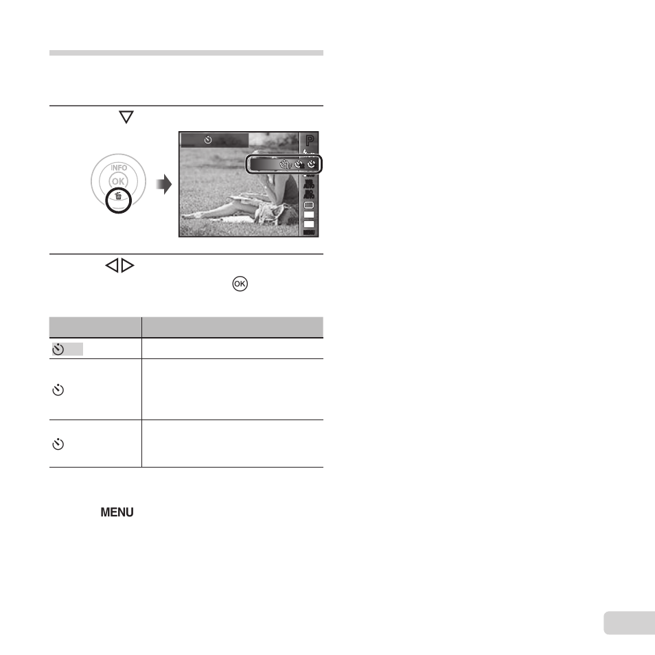 Using the self-timer, 11 en, Press g | Olympus VG-190 User Manual | Page 11 / 78