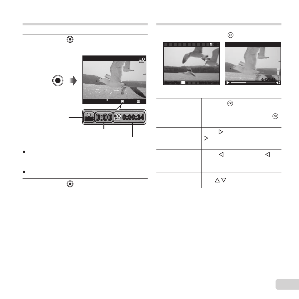 Shooting movies, Playing back movies, 21 en | Press the r button to start recording, Press the r button again to stop recording | Olympus VG-190 User Manual | Page 21 / 78