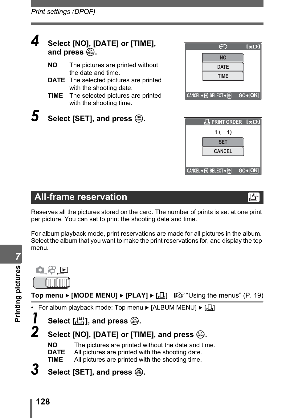 All-frame reservation | Olympus SP-700 User Manual | Page 128 / 187