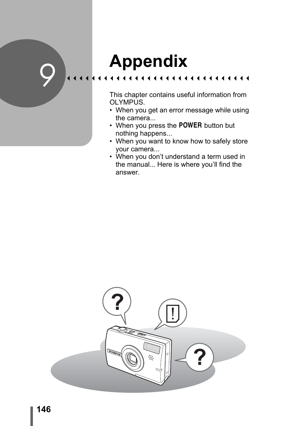 9 appendix, Appendix, P. 146 | Olympus SP-700 User Manual | Page 146 / 187