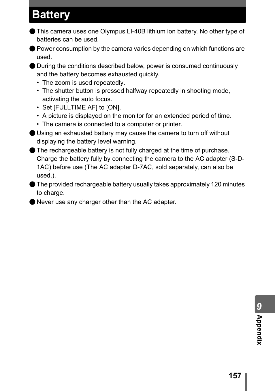 Battery | Olympus SP-700 User Manual | Page 157 / 187