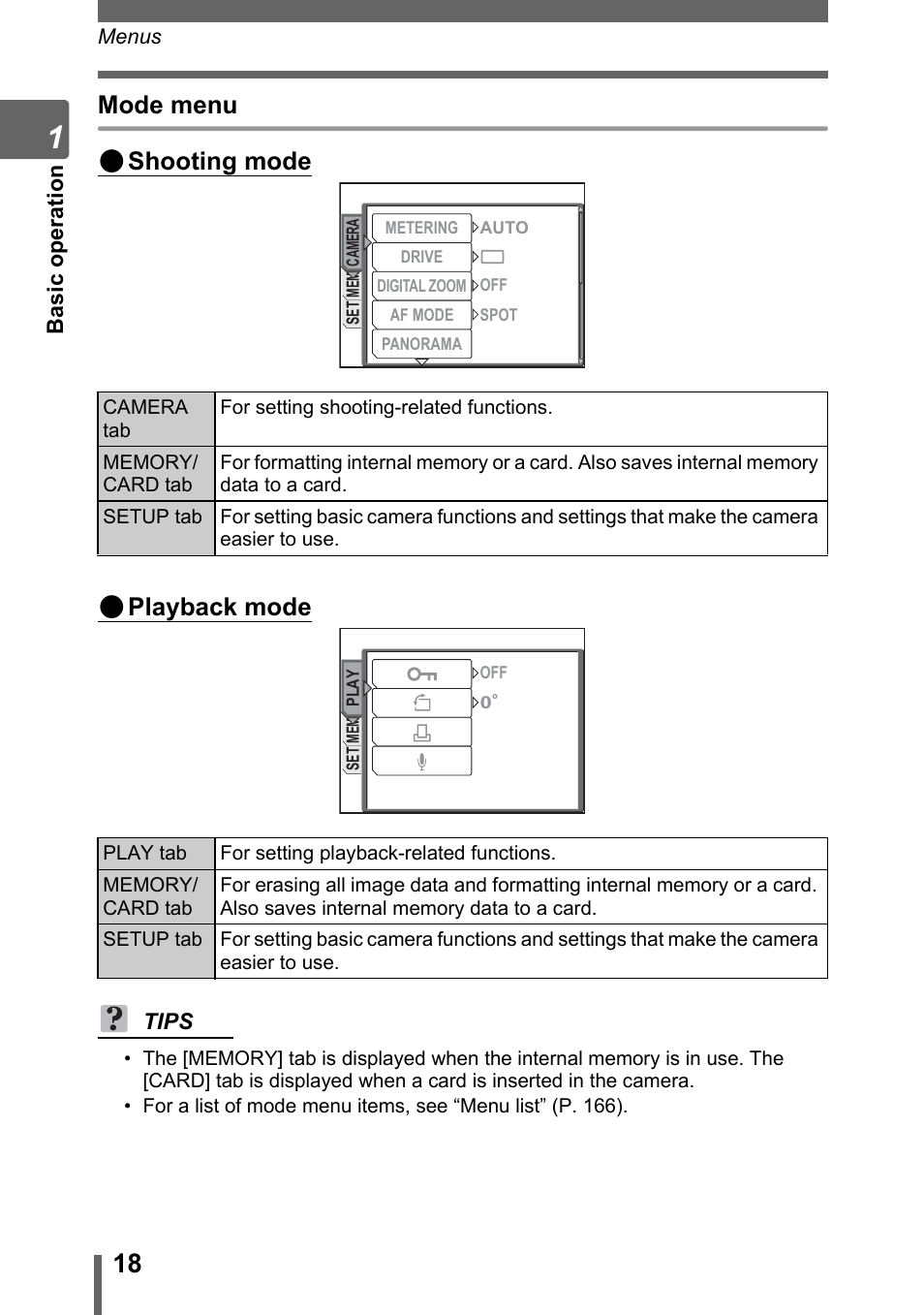 Mode menu ( shooting mode ( playback mode | Olympus SP-700 User Manual | Page 18 / 187