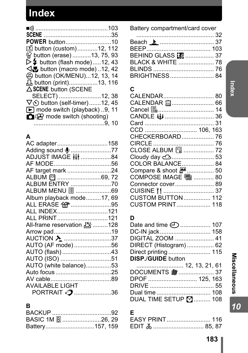 Index | Olympus SP-700 User Manual | Page 183 / 187