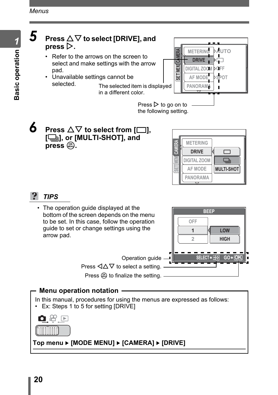 Press on to select [drive], and press y | Olympus SP-700 User Manual | Page 20 / 187