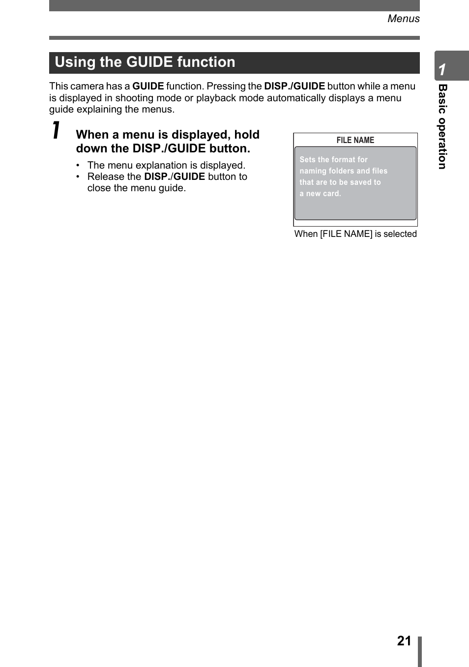 Using the guide function, P. 21 | Olympus SP-700 User Manual | Page 21 / 187