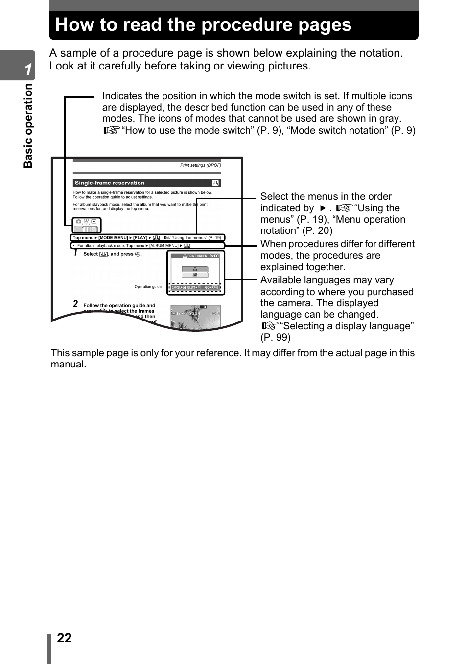 How to read the procedure pages | Olympus SP-700 User Manual | Page 22 / 187