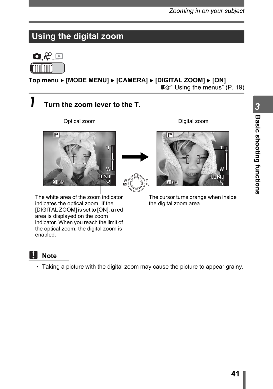 Using the digital zoom | Olympus SP-700 User Manual | Page 41 / 187