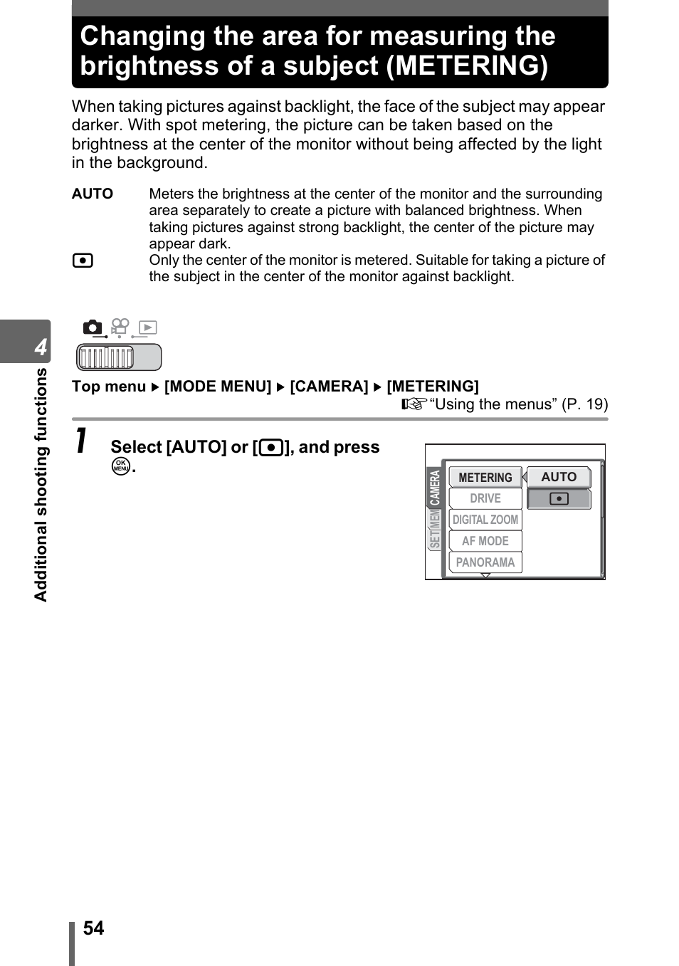 Metering) | Olympus SP-700 User Manual | Page 54 / 187