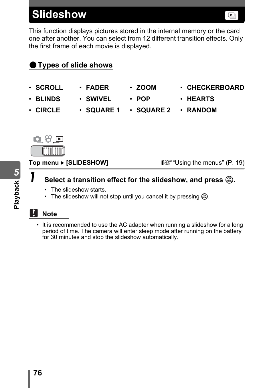 Slideshow, P. 76 | Olympus SP-700 User Manual | Page 76 / 187
