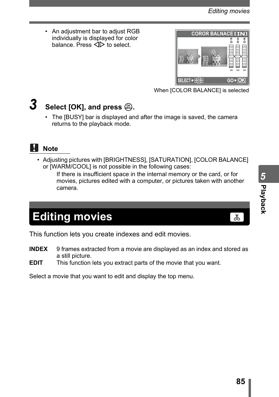 Editing movies, P. 85 | Olympus SP-700 User Manual | Page 85 / 187