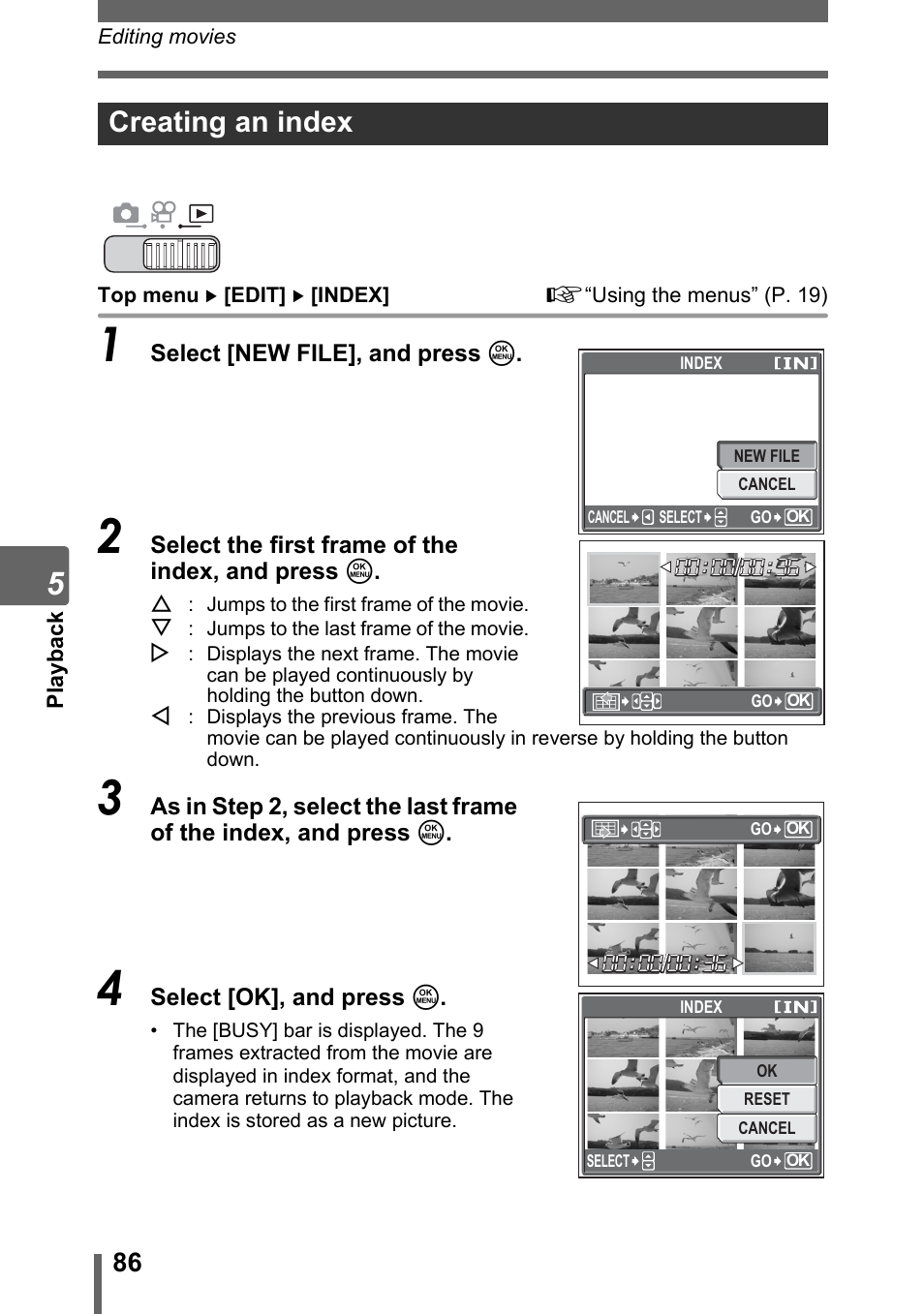 Creating an index | Olympus SP-700 User Manual | Page 86 / 187