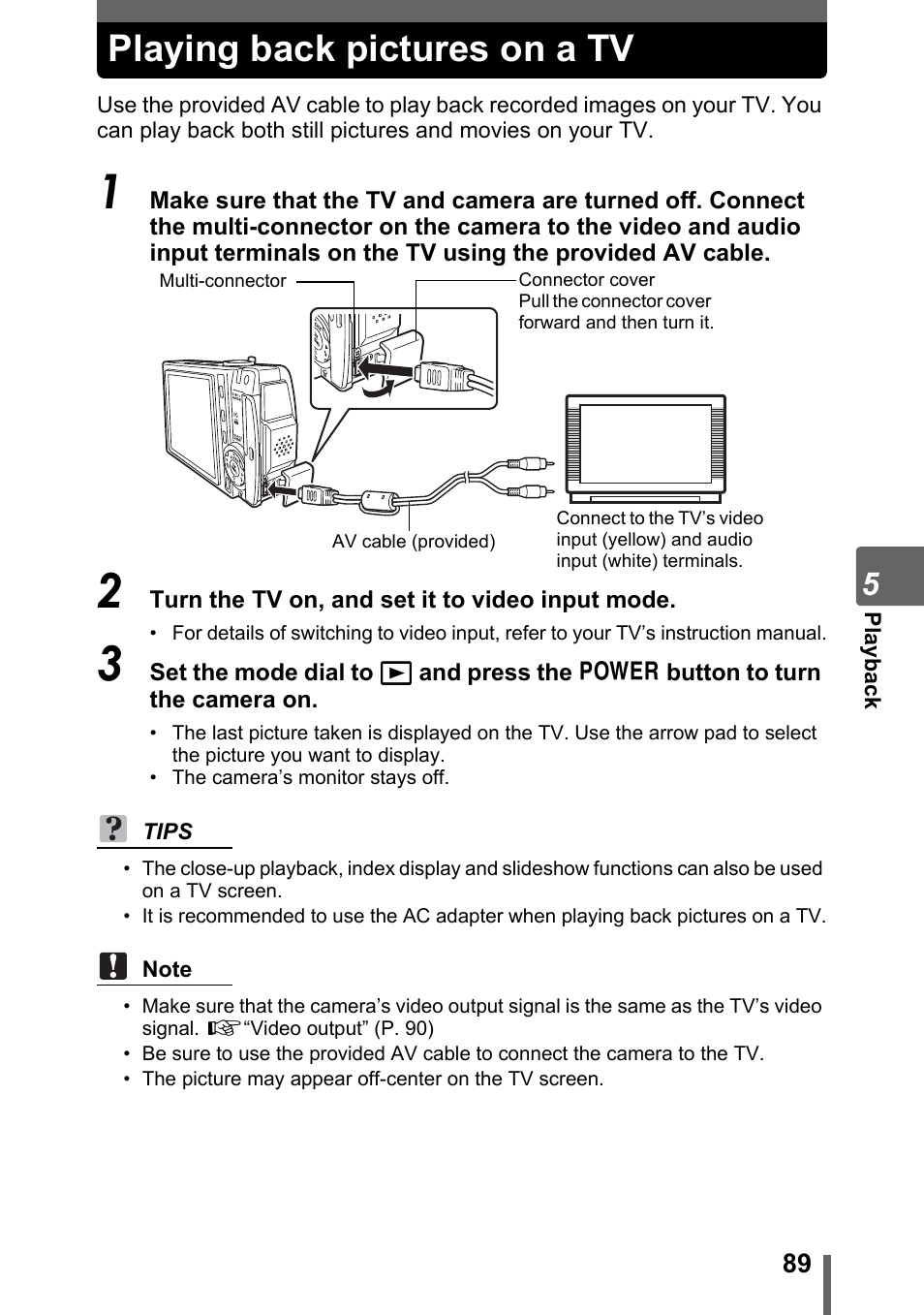 Playing back pictures on a tv | Olympus SP-700 User Manual | Page 89 / 187