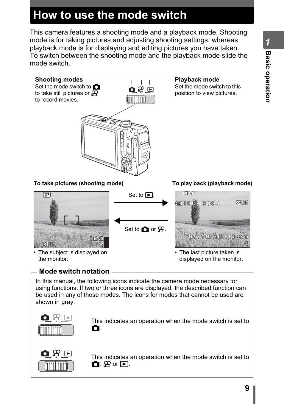 How to use the mode switch | Olympus SP-700 User Manual | Page 9 / 187