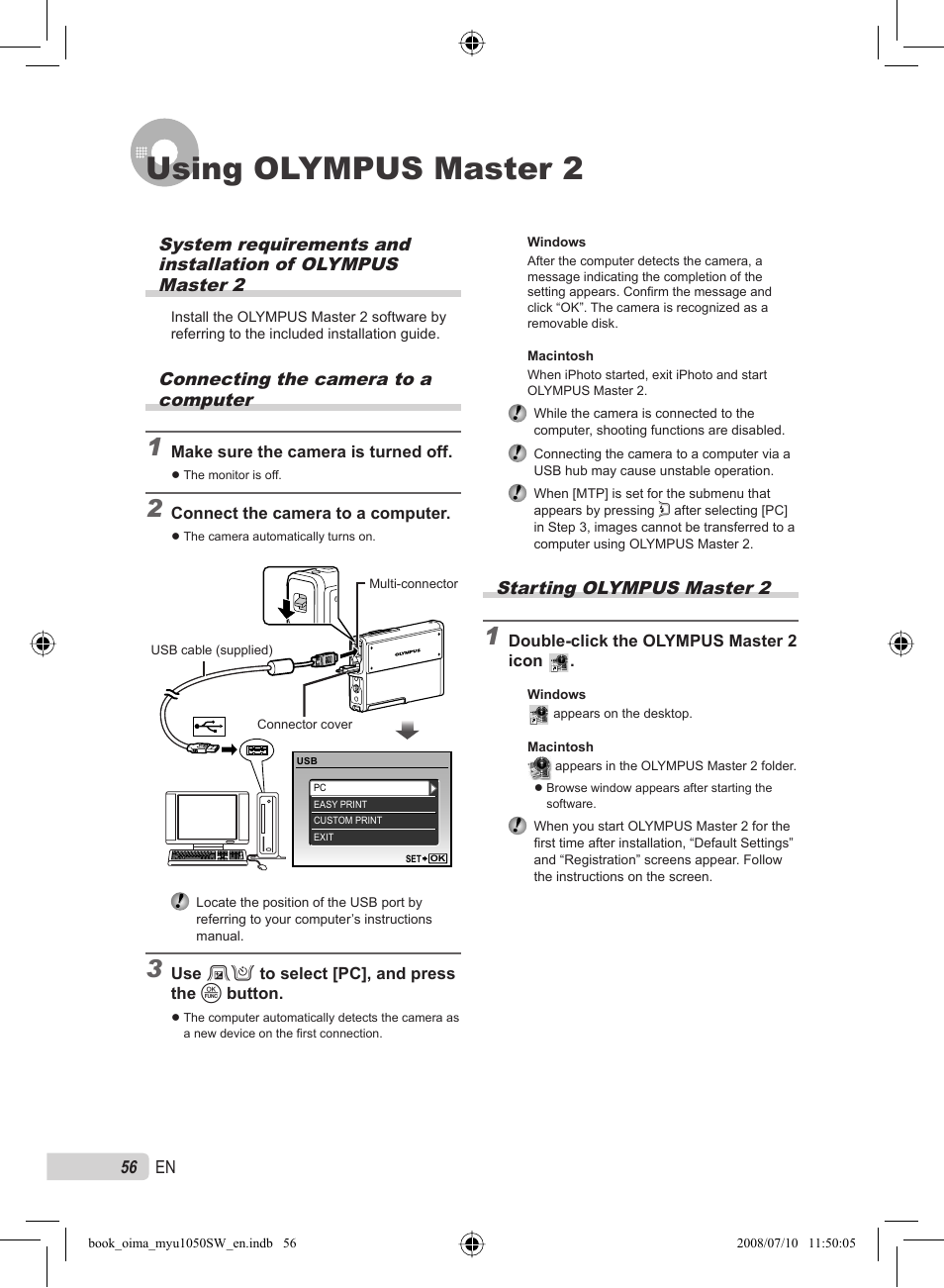 Using olympus master 2 | Olympus Stylus 1050 SW User Manual | Page 56 / 86