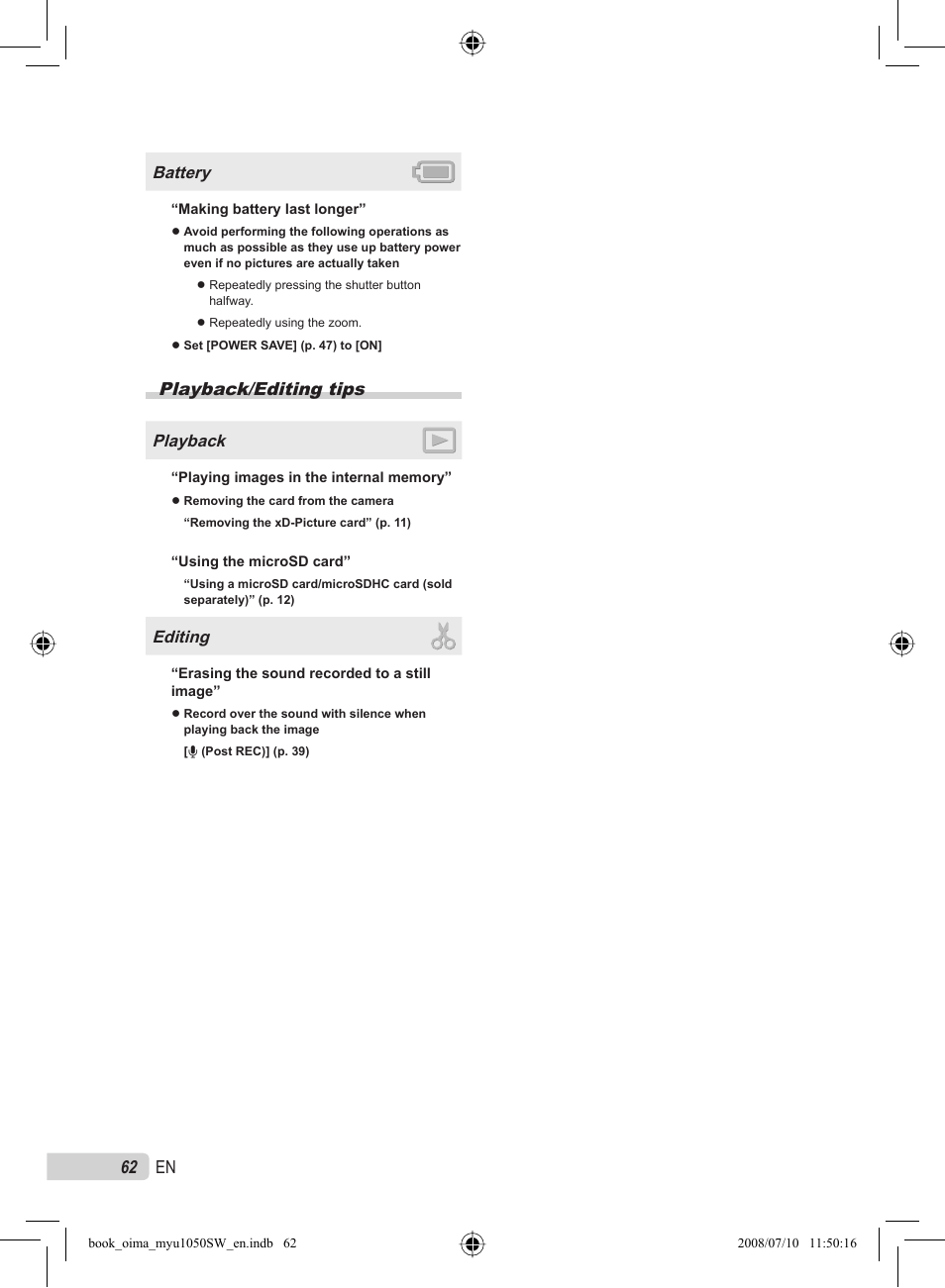 62 en, Playback/editing tips | Olympus Stylus 1050 SW User Manual | Page 62 / 86