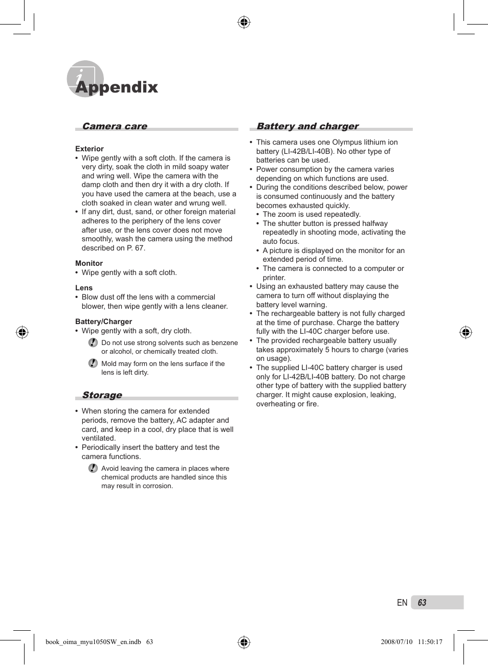 Appendix | Olympus Stylus 1050 SW User Manual | Page 63 / 86