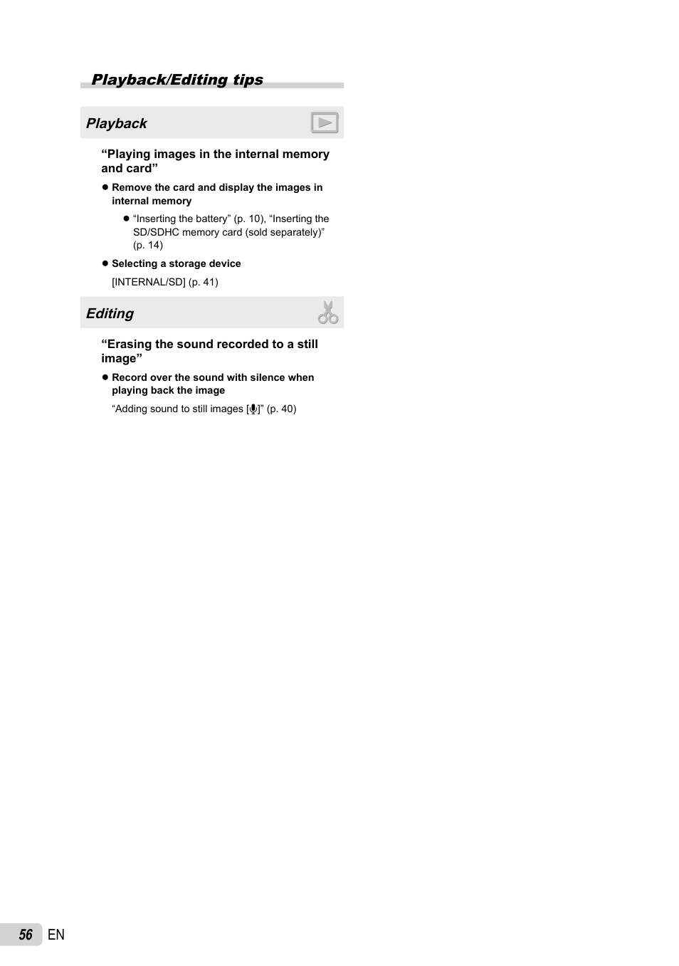 56 en playback/editing tips | Olympus STYLUS 7030 User Manual | Page 56 / 73