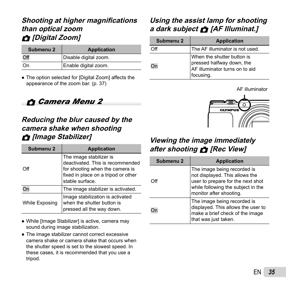 Zcamera menu 2 | Olympus SH-50 iHS User Manual | Page 35 / 88