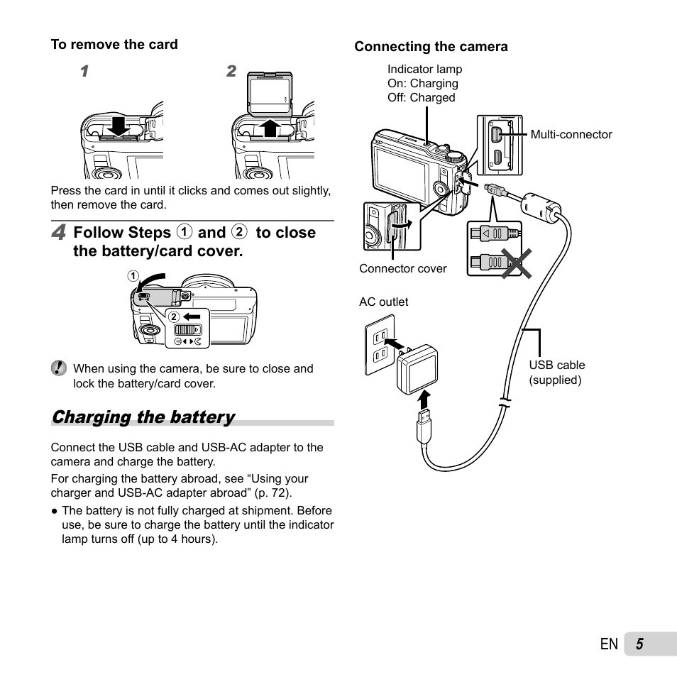 Charging the battery | Olympus SH-50 iHS User Manual | Page 5 / 88