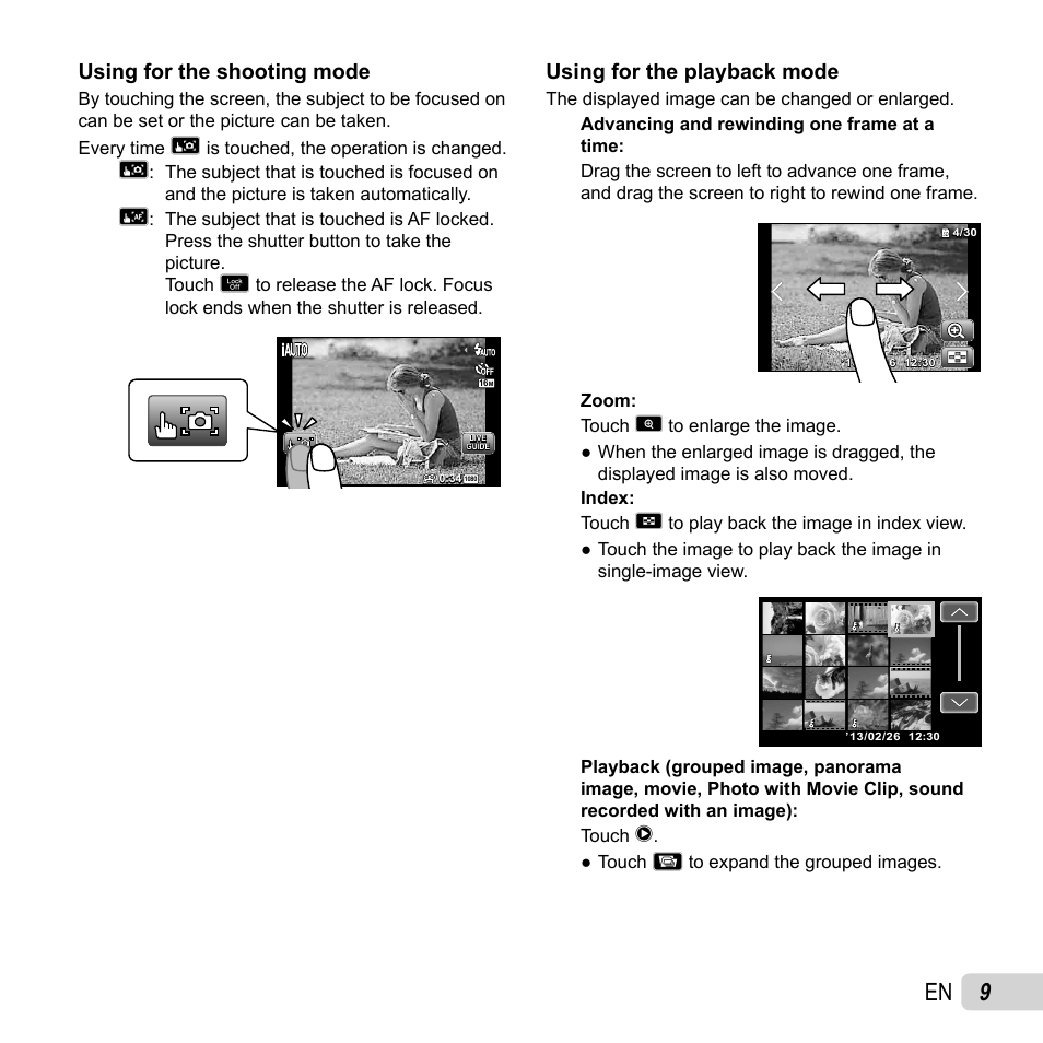 Using for the shooting mode, Using for the playback mode | Olympus SH-50 iHS User Manual | Page 9 / 88