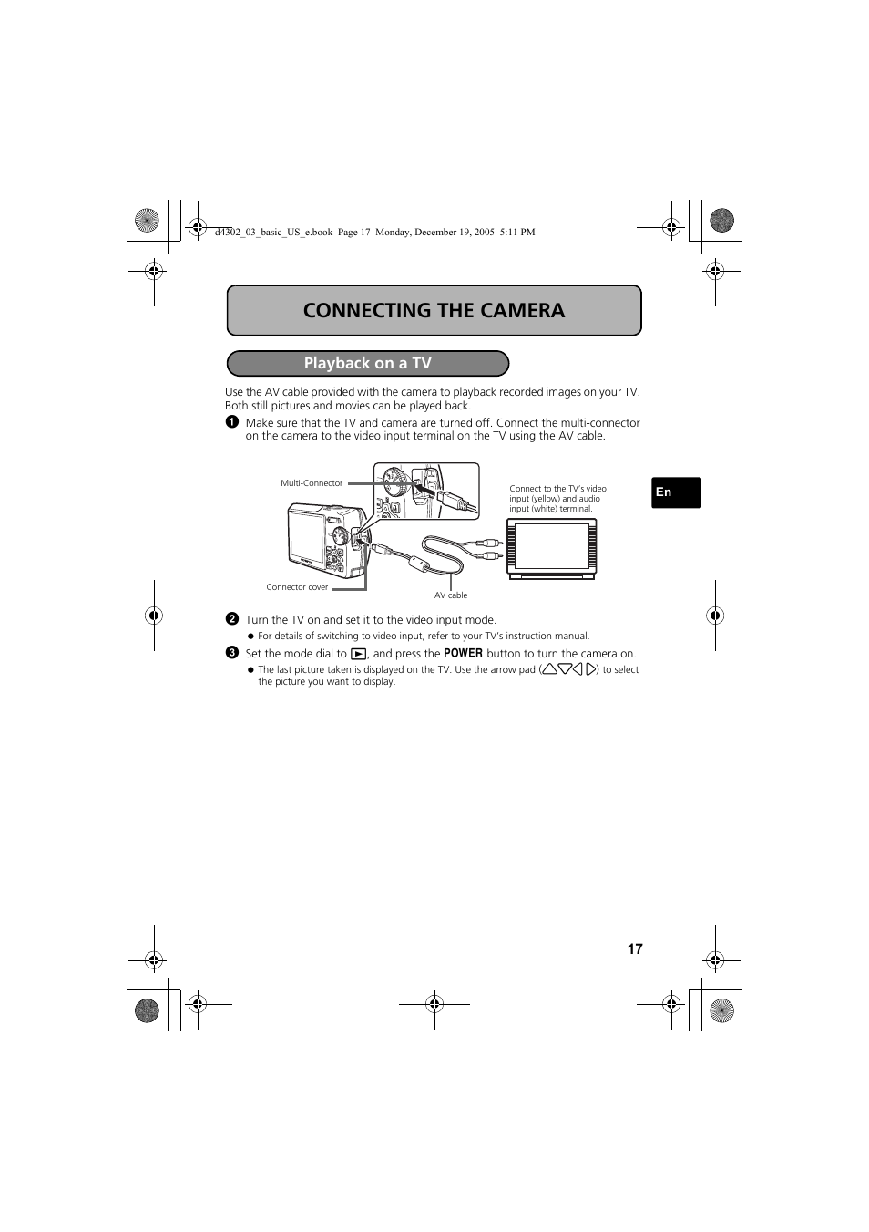 Connecting the camera, Playback on a tv | Olympus STYLUS 700 User Manual | Page 17 / 84