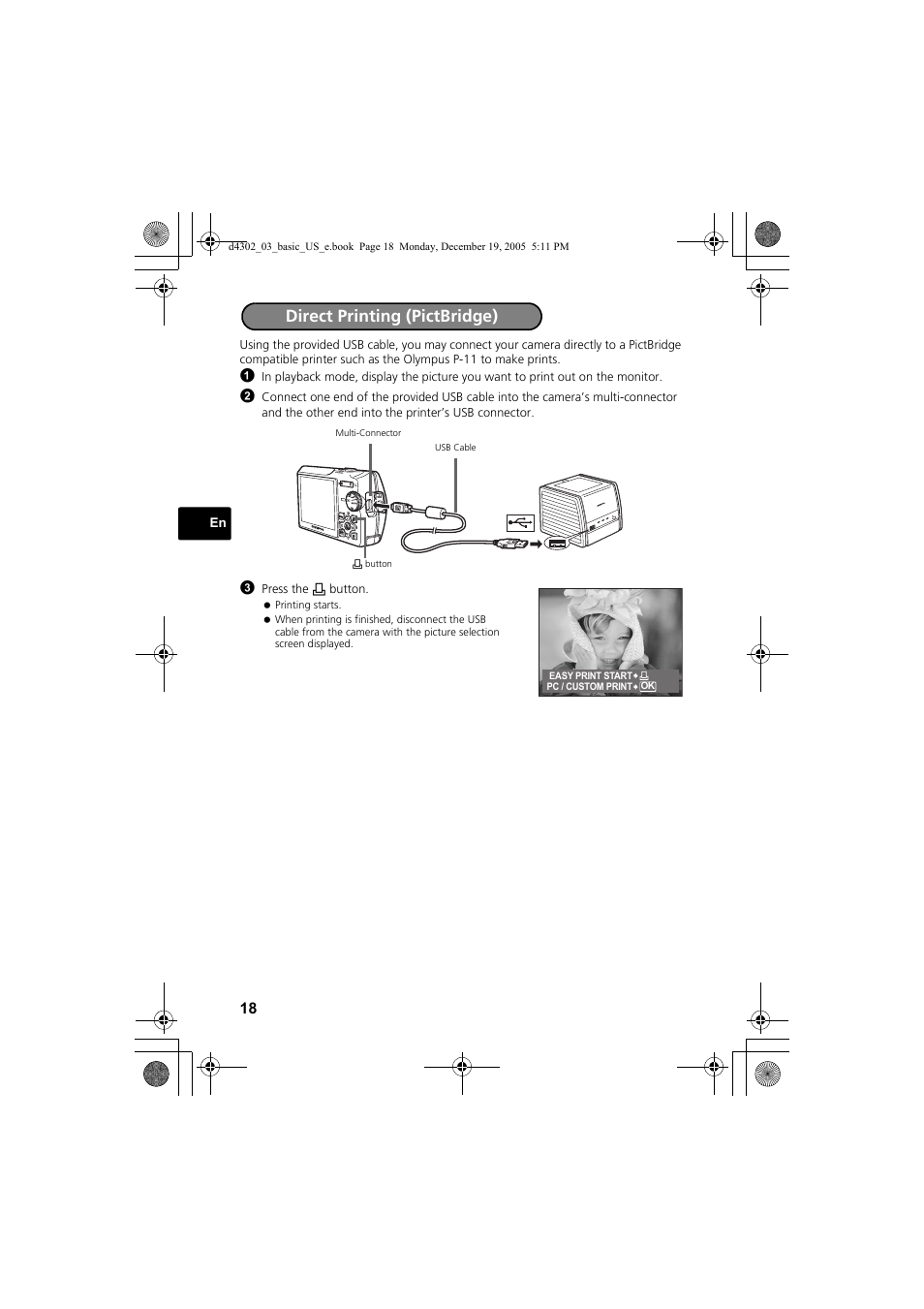 Direct printing (pictbridge) | Olympus STYLUS 700 User Manual | Page 18 / 84