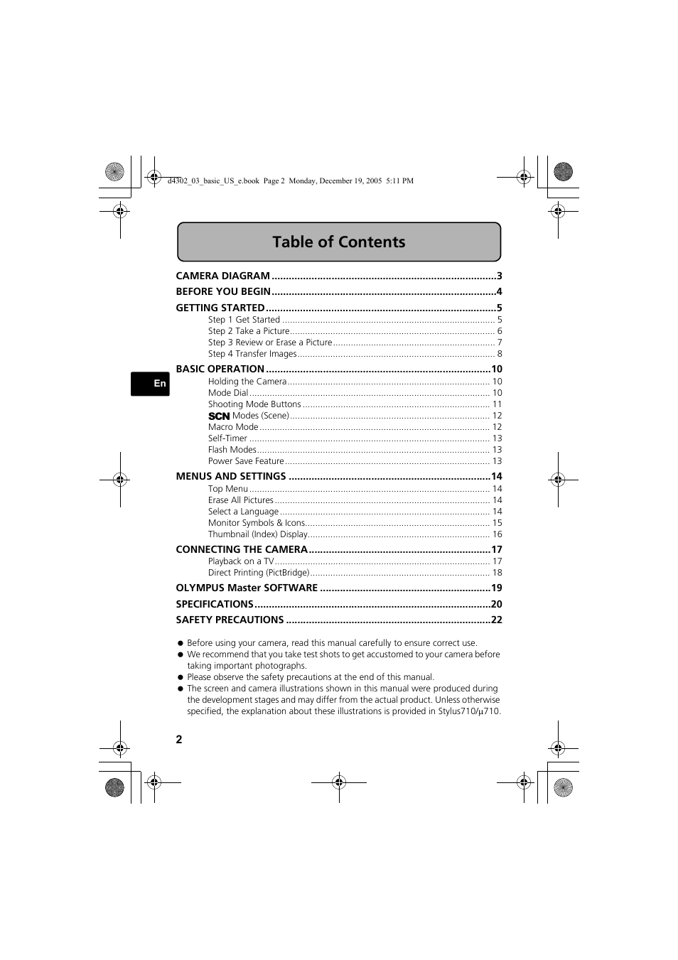 Olympus STYLUS 700 User Manual | Page 2 / 84