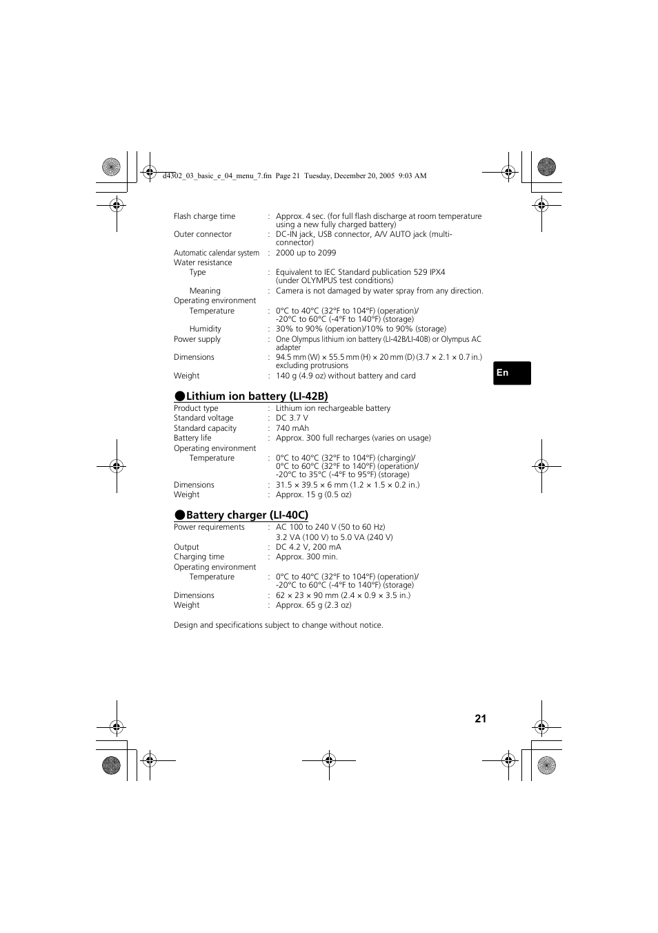 Olympus STYLUS 700 User Manual | Page 21 / 84