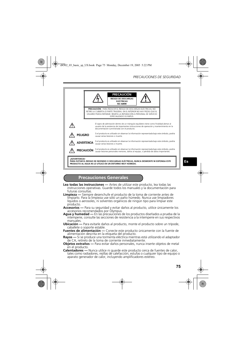 Precauciones generales | Olympus STYLUS 700 User Manual | Page 75 / 84