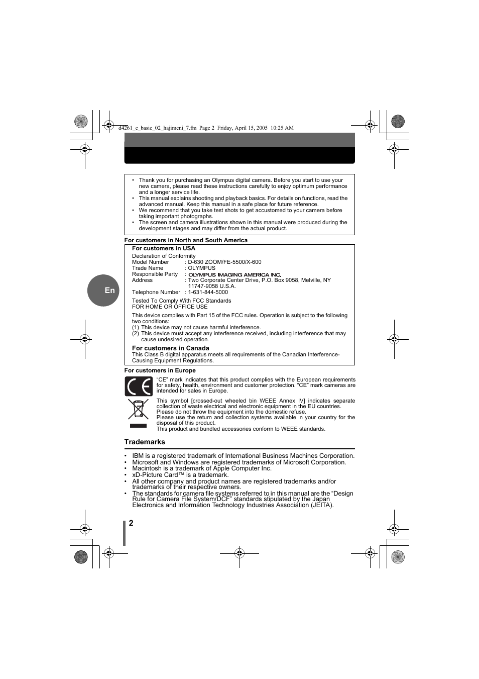 Olympus D-630 Zoom User Manual | Page 2 / 100