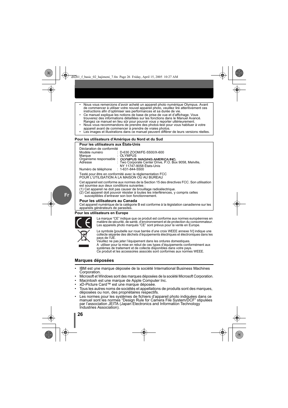 26 fr | Olympus D-630 Zoom User Manual | Page 26 / 100