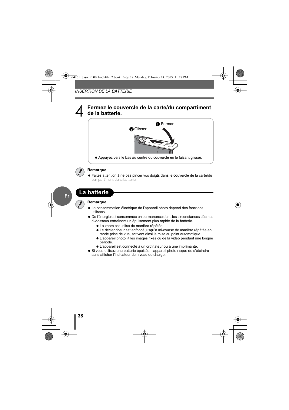 Ola batterie | Olympus D-630 Zoom User Manual | Page 38 / 100