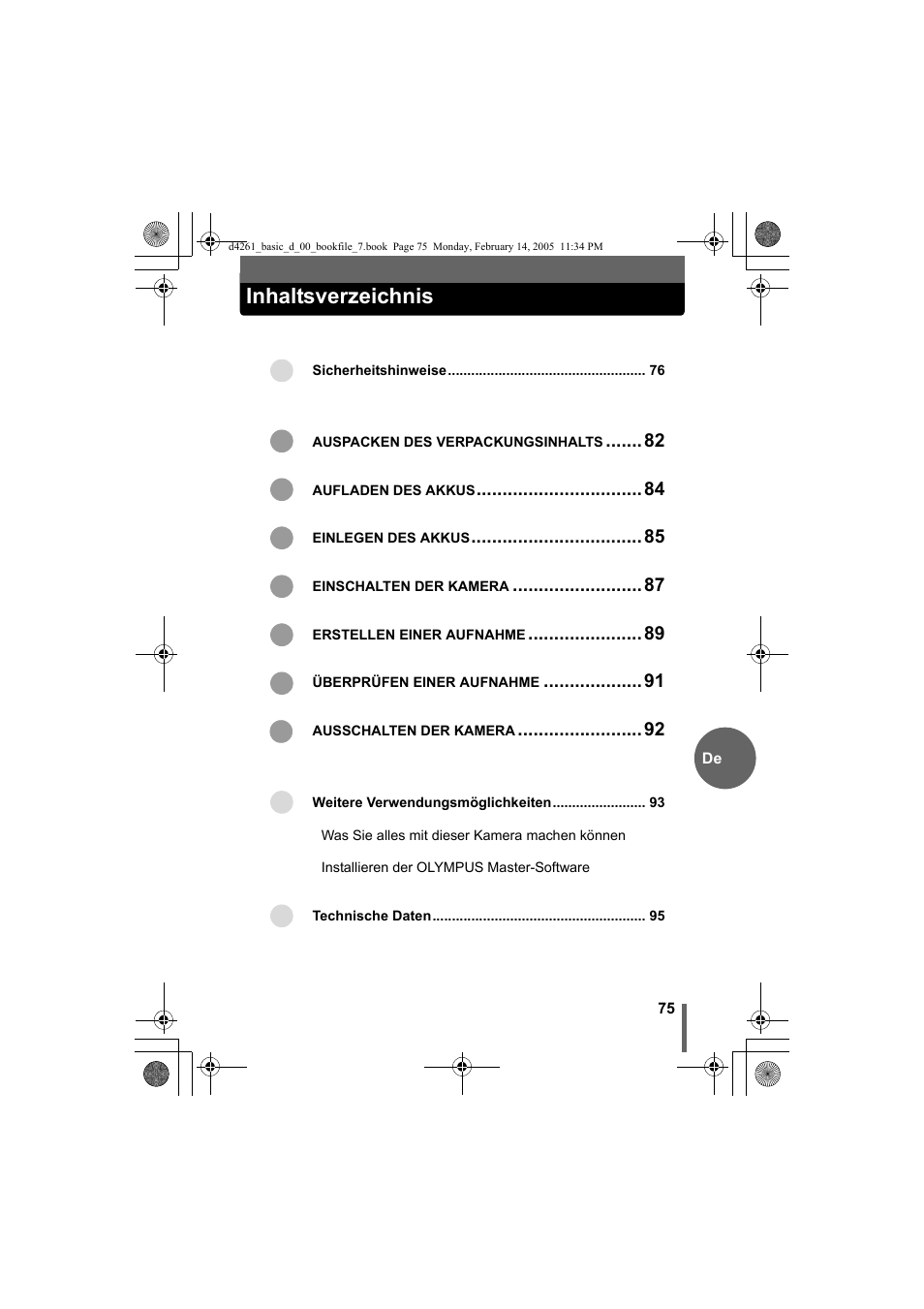 Olympus D-630 Zoom User Manual | Page 75 / 100