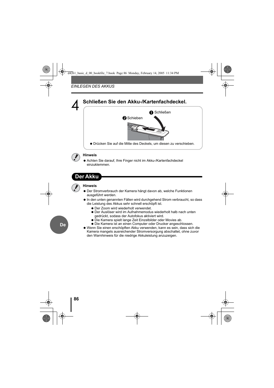 Oder akku | Olympus D-630 Zoom User Manual | Page 86 / 100