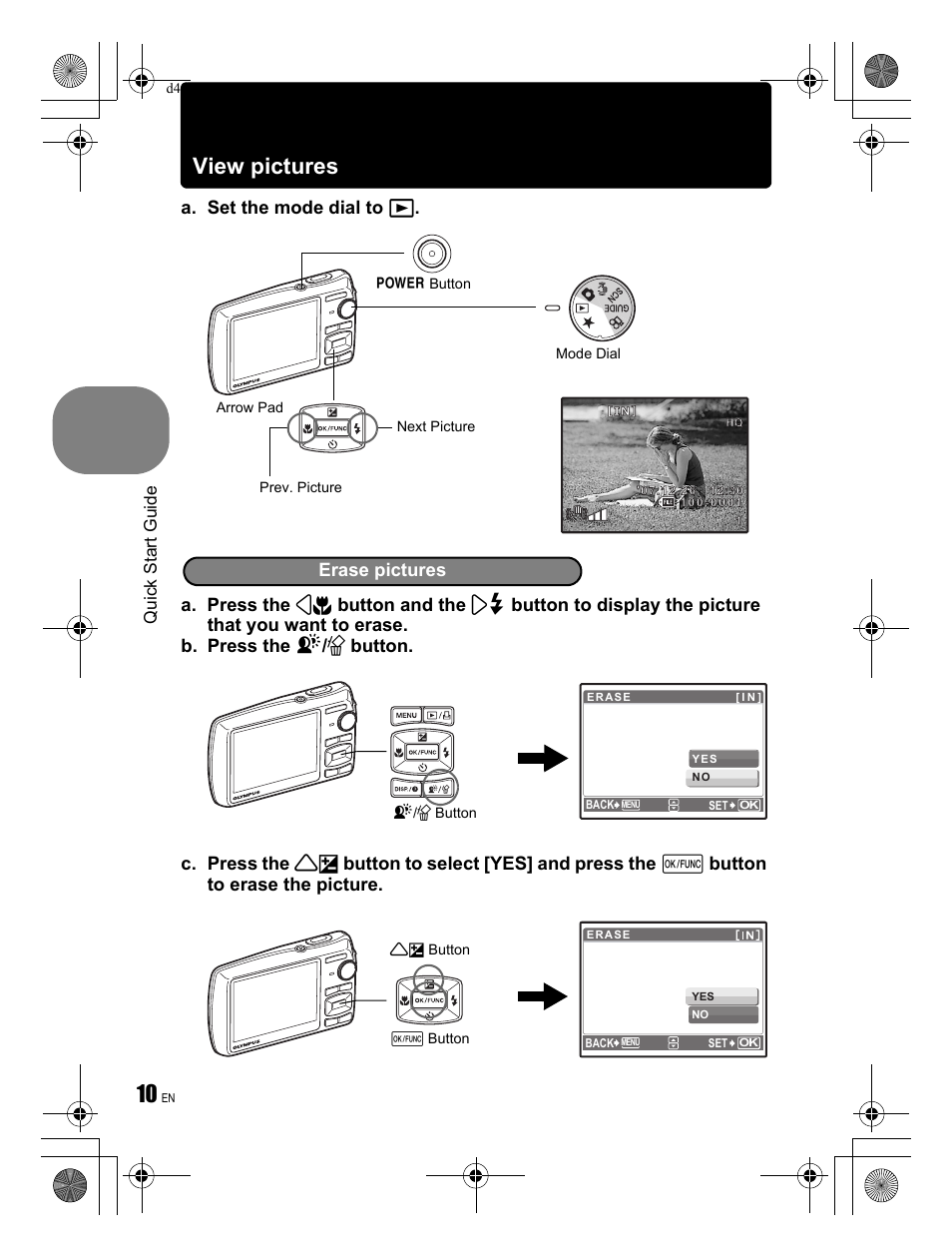 View pictures, Erase pictures | Olympus STYLUS 820 User Manual | Page 10 / 84