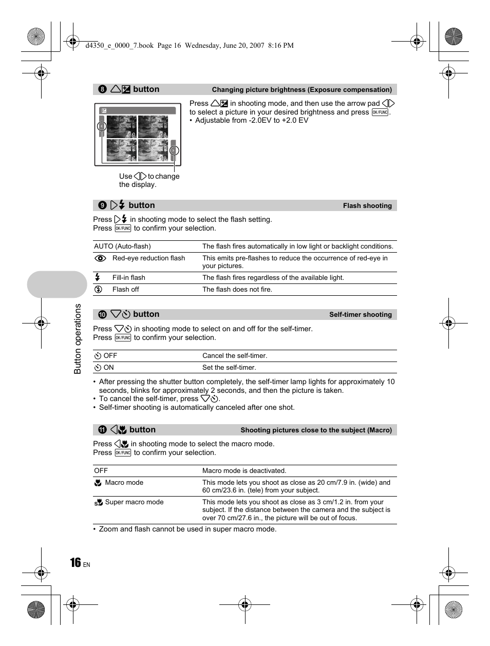 Button operations | Olympus STYLUS 820 User Manual | Page 16 / 84