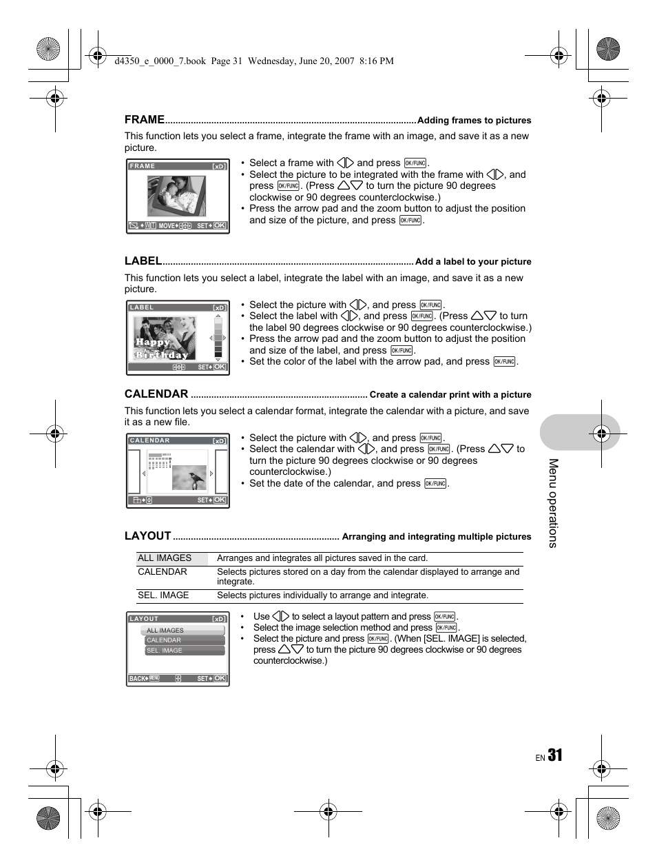 Menu operations | Olympus STYLUS 820 User Manual | Page 31 / 84