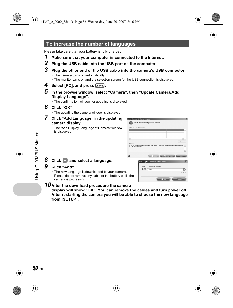 Olympus STYLUS 820 User Manual | Page 52 / 84