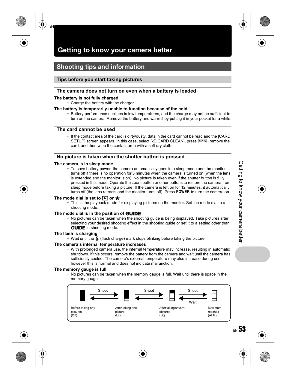 Ab c d, Getting to know your camera better, Shooting tips and information | Olympus STYLUS 820 User Manual | Page 53 / 84